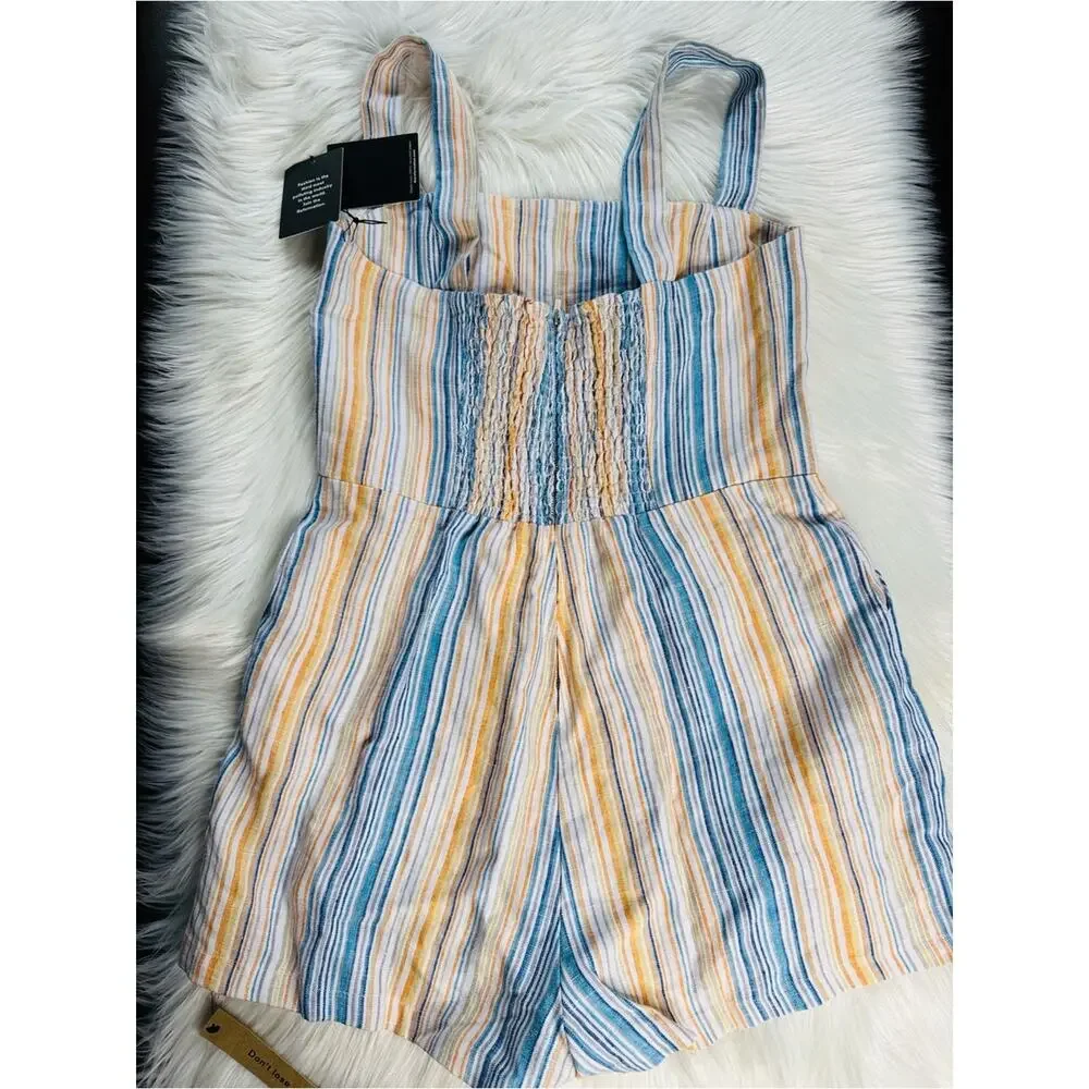 Reformation Island Linen Marbella Striped Romper
